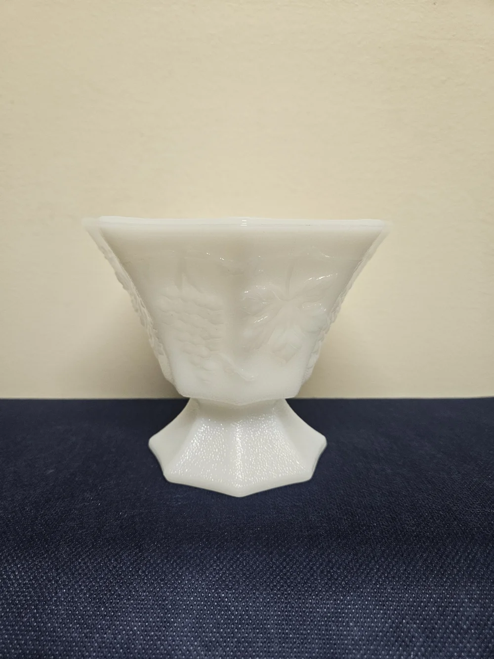 Anchor Hocking White Milk Glass Harvest Grape Compote Candy Dish - Pedestal Vase